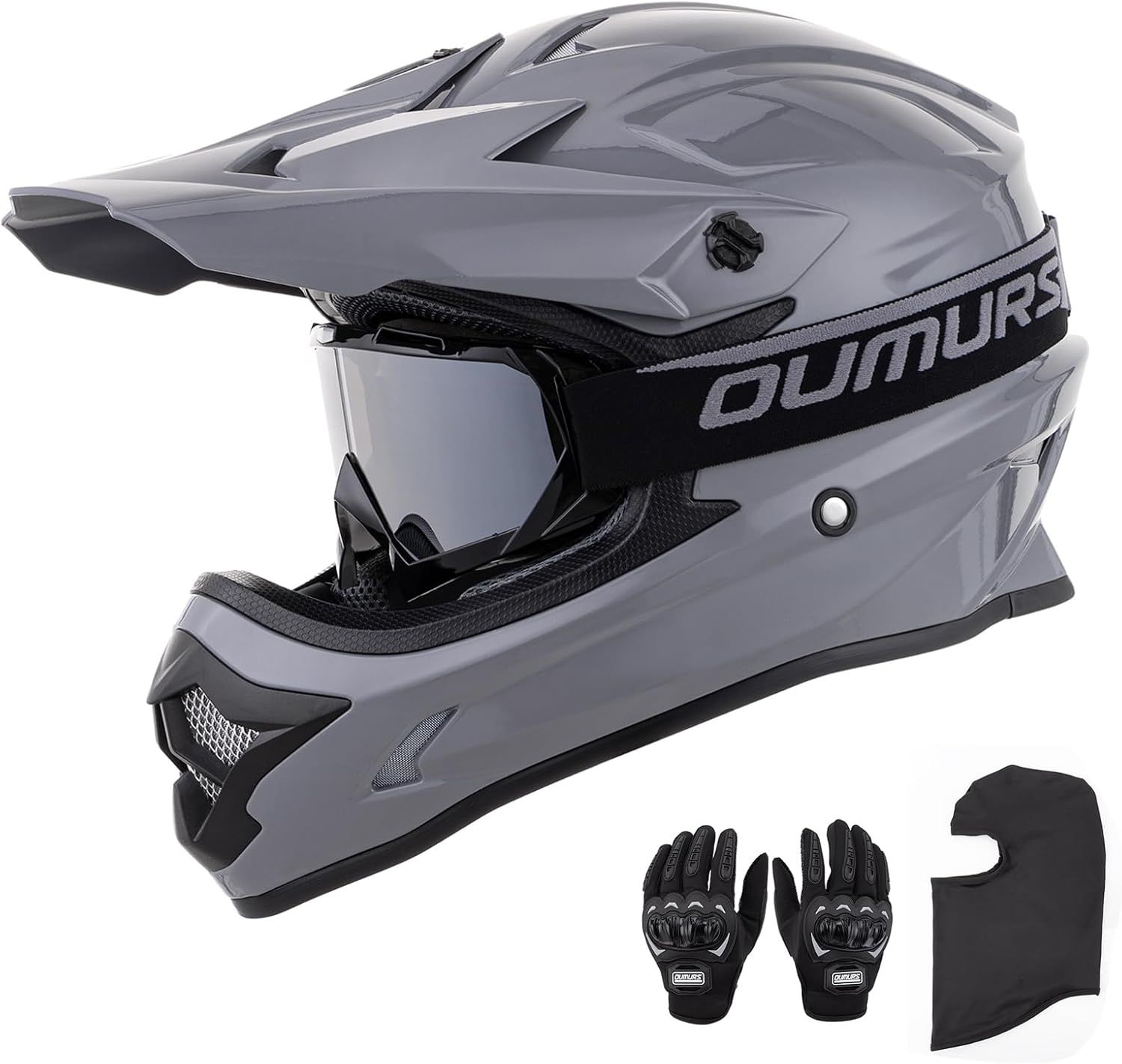ATV &amp; Motorcycle Helmet Adult Gray Color - Size: XXL with Goggles, Gloves, Mask &amp; Trail Riding