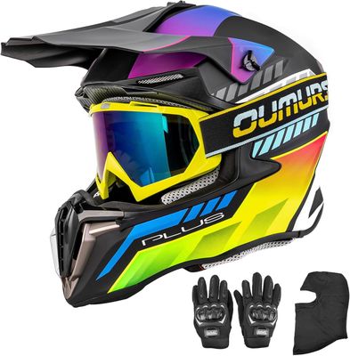 ATV &amp; Motocross Helmet Adult Combo Size: L With Gloves, Face Mask &amp;  Goggles