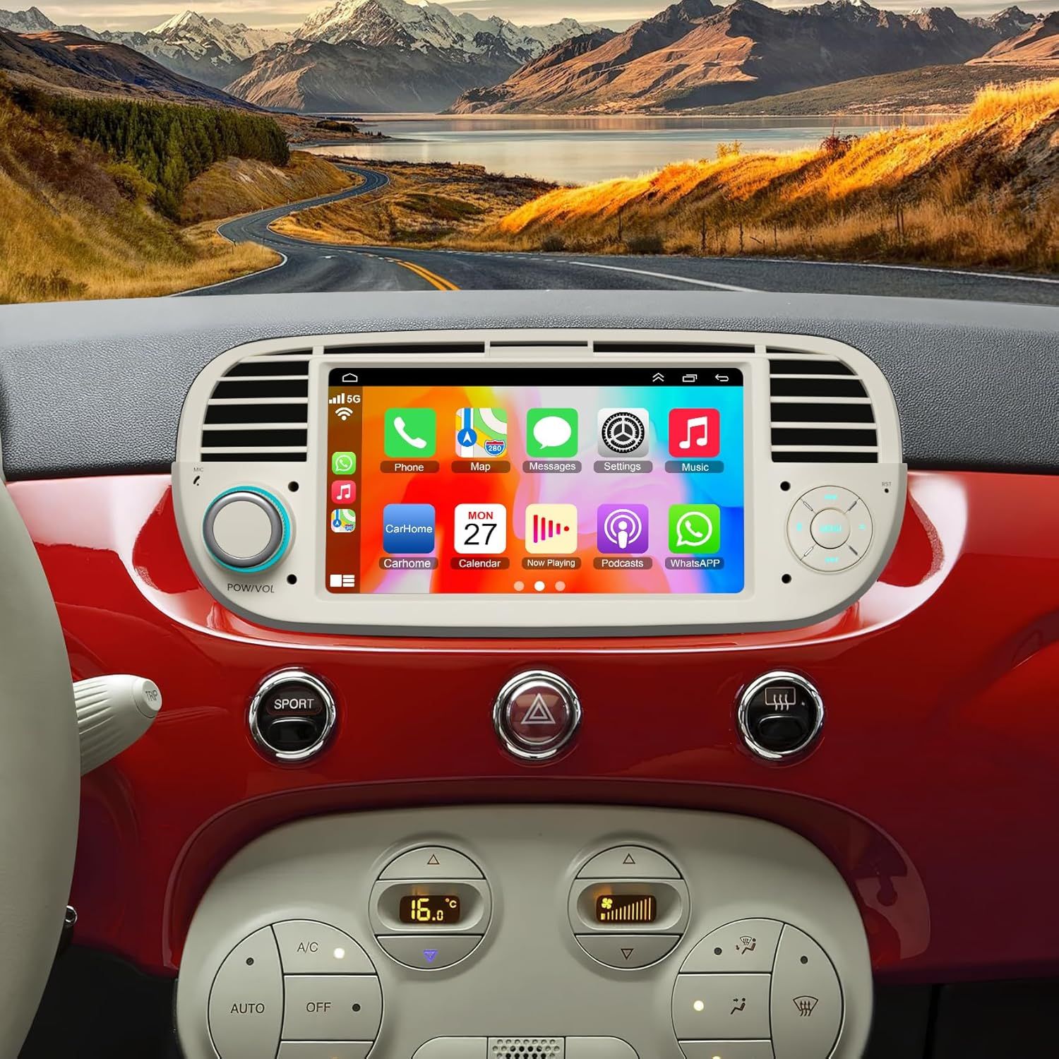 Fiat 500 2007-2015 Screen 7 inch Stereo with Wireless CarPlay, Android Auto, GPS &amp; Backup Camera