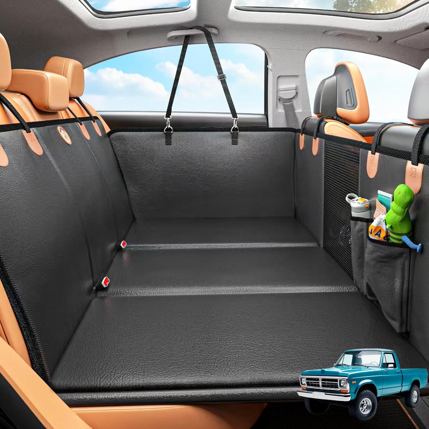 Dog Back Seat Hammock Hard Bottom Extender Truck Car Larger Space 400LBS