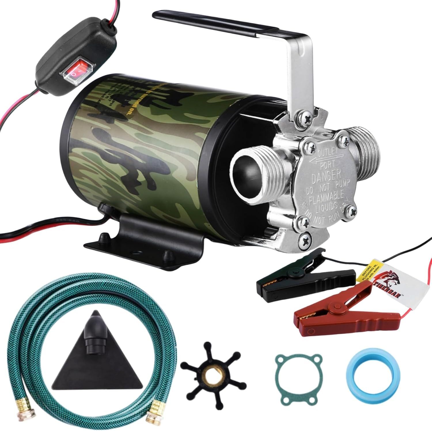 12V 330GPH Water Transfer Pump Utility Pump with 6FT Hose For RV, Rain, Pond &amp; Drain Kit Included