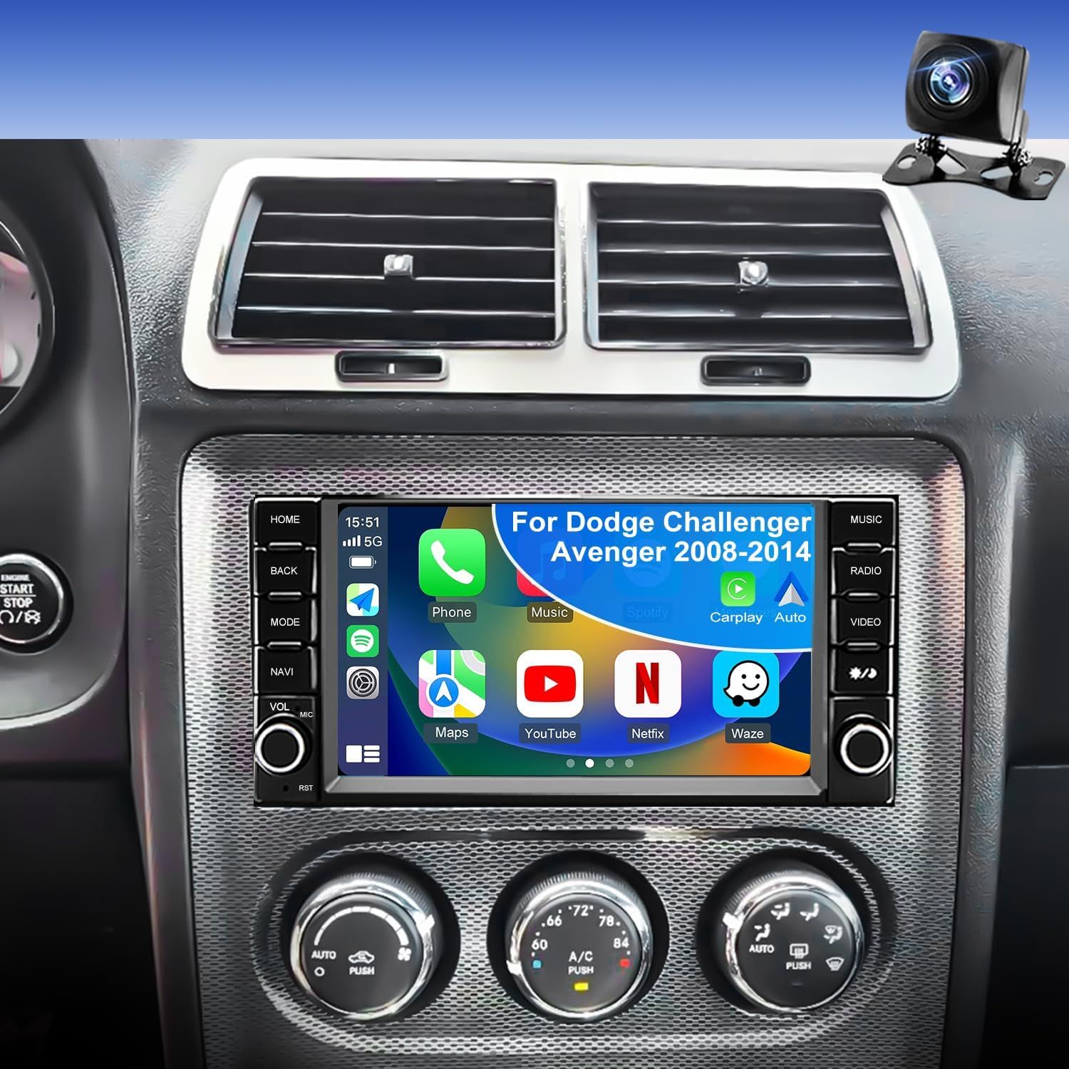 Dodge Ram 1500 2500 3500 2009-2012 Screen 7 inch Stereo with CarPlay, GPS &amp; Backup Camera