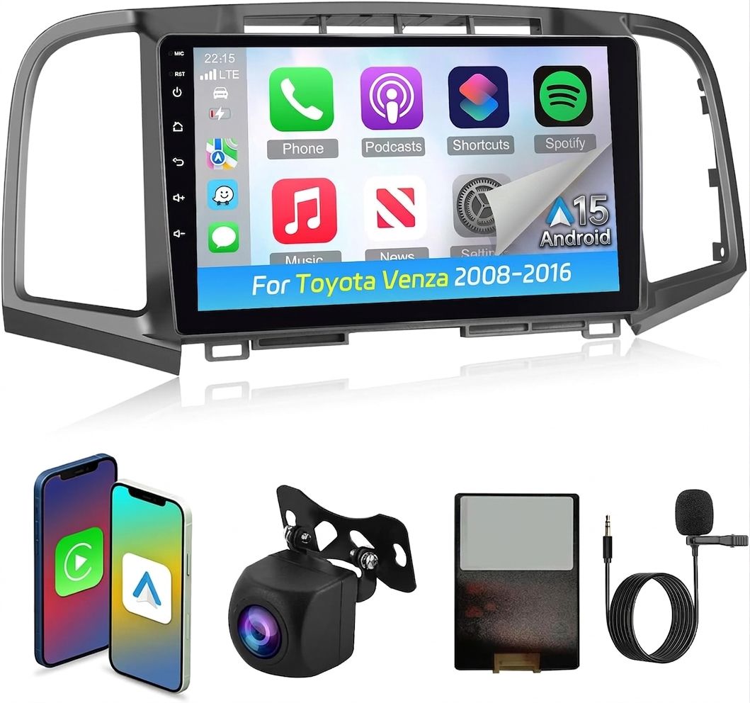 Toyota Venza 2008-2016 Screen 9 inch Stereo with Wireless CarPlay, Android Auto, GPS &amp; Backup Camera
