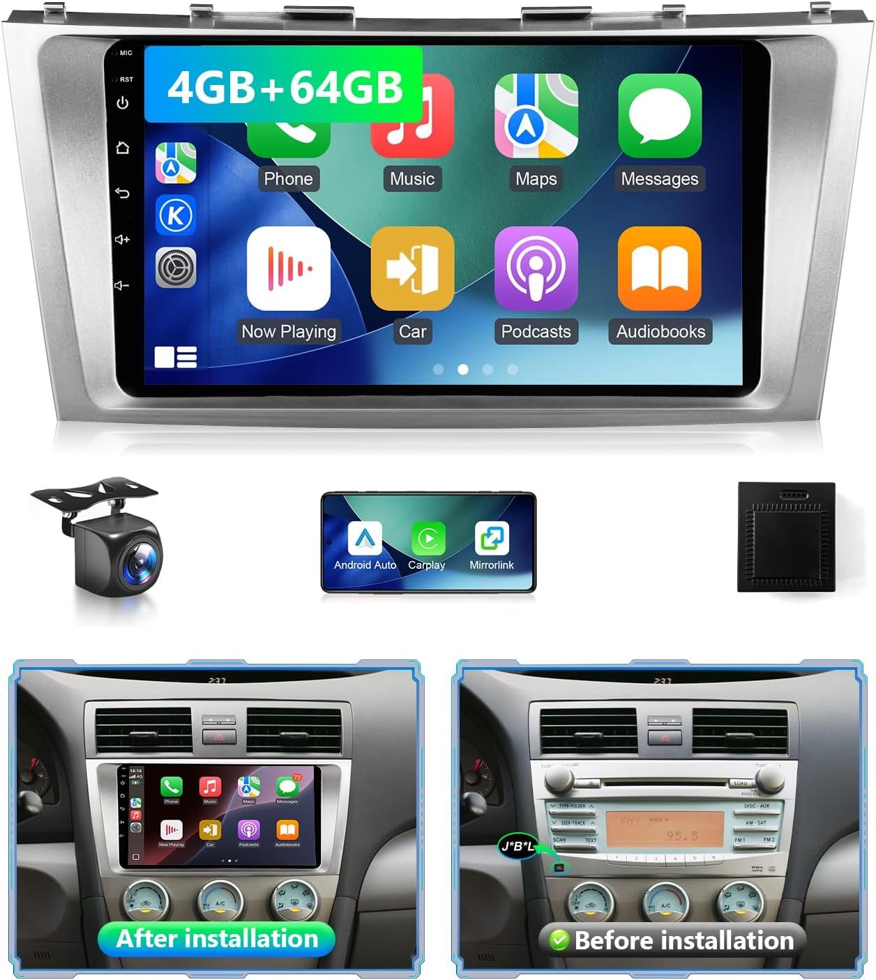Toyota Camry 2006-2011 Screen 9 inch Stereo with Wireless CarPlay, Android Auto, GPS &amp; Backup Camera