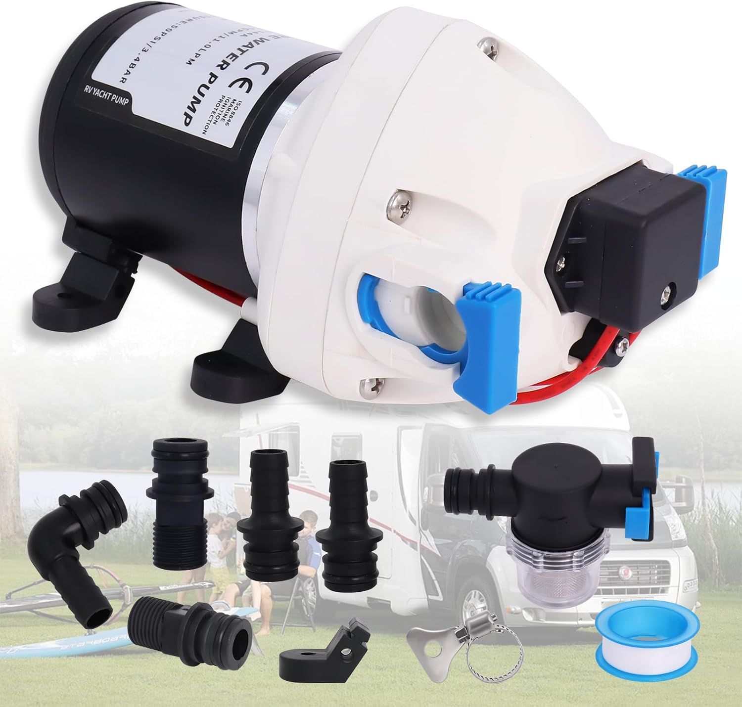 12V 3.0GPM Water Pump 50PSI Diaphragm RV, Yacht &amp; Camper Pressure Switch Pump