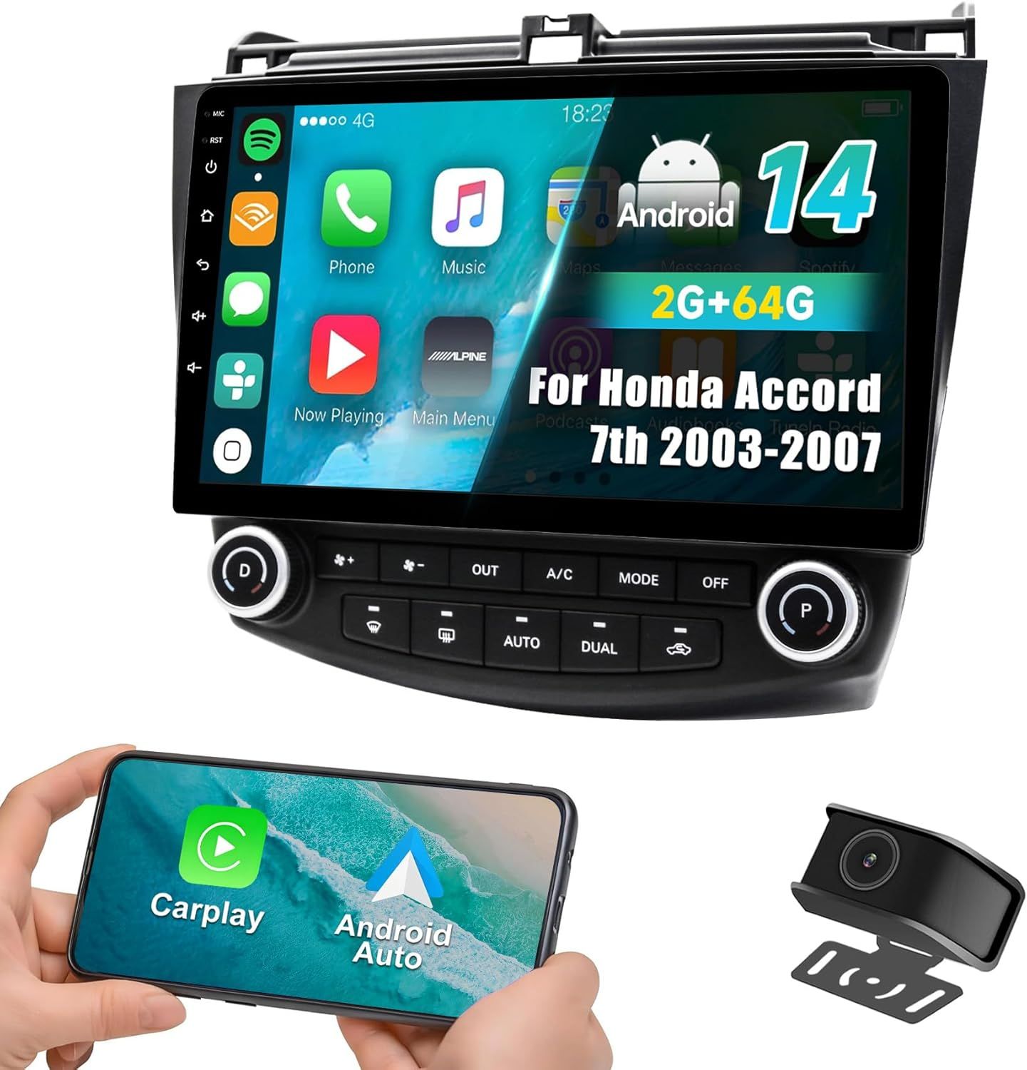 Honda Accord 2003-2007 Screen 10 inch Stereo With CarPlay, Android Auto, GPS &amp; Backup Camera