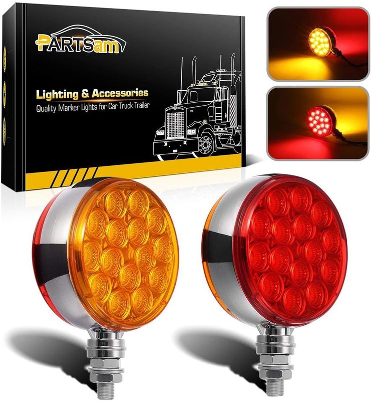 2PCS 3 Inch Double Face Fender Lights Red/Amber 30 LED Chrome Truck Lights