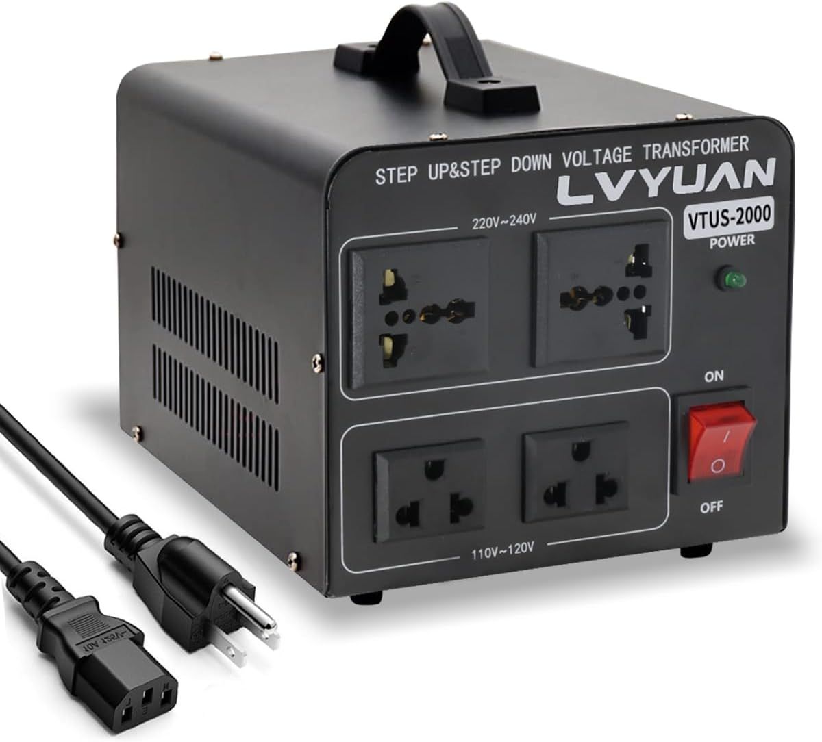 2000W Voltage Converter Transformer Step Up-Down 110V / 220V Power Converter Dual Outlet