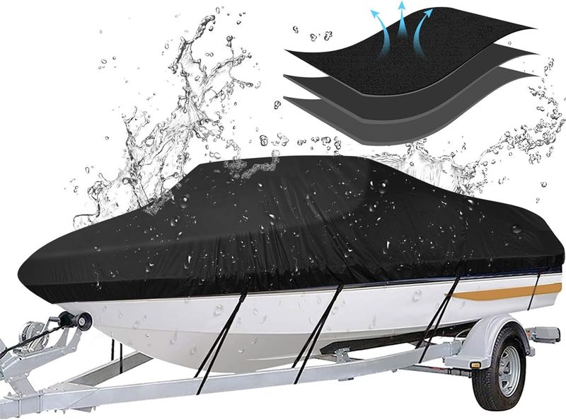 14ft-16ft Long and 68" Wide Heavy Duty Trailerable Waterproof Boat Cover for V Hull &amp; Bass Boats