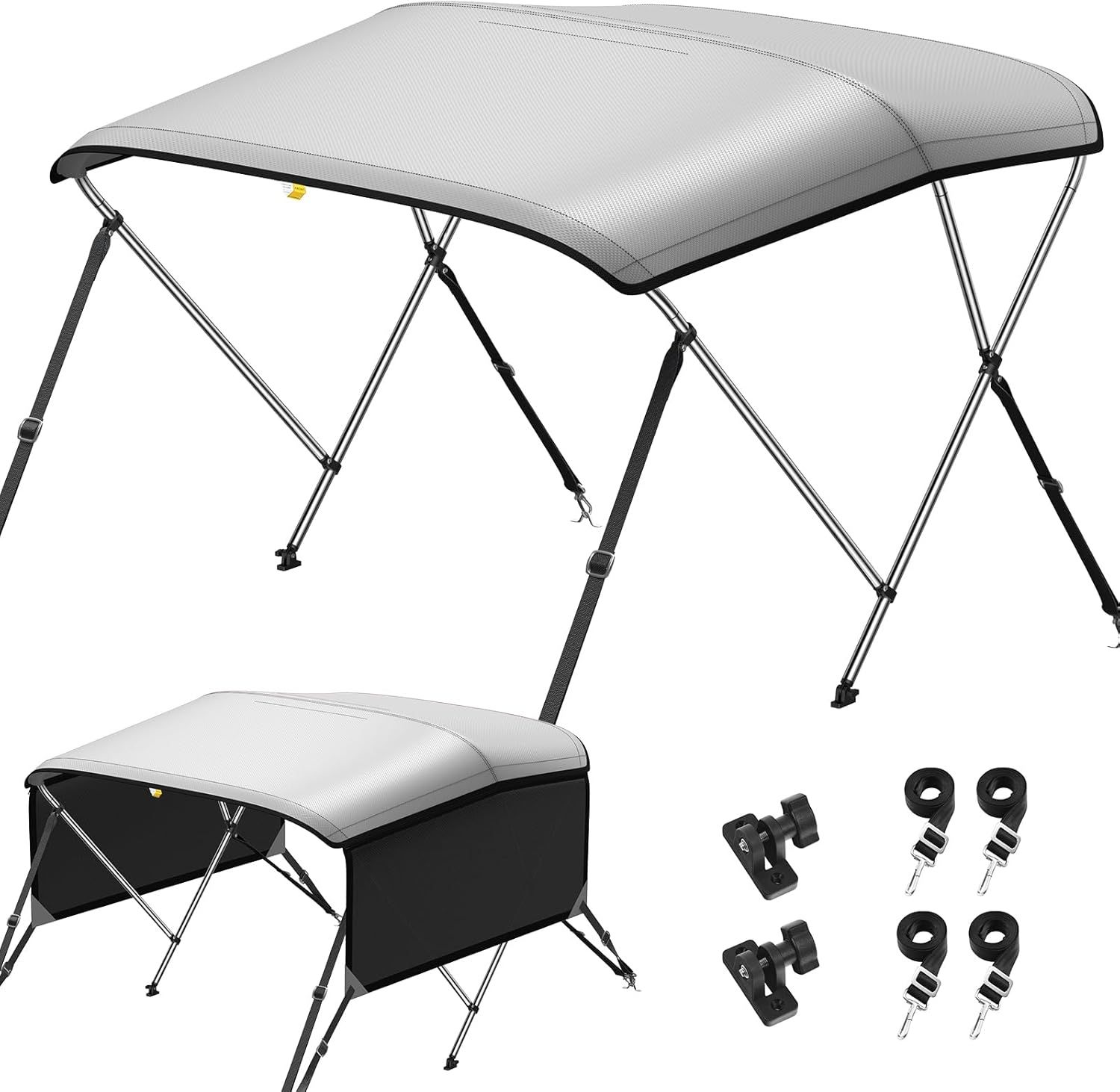 Boat Bimini Top 3 Bow 6'L x 46" H x 67"-72"  Heavy Duty Mesh Sides 6FT Dark Gray Boat Cover