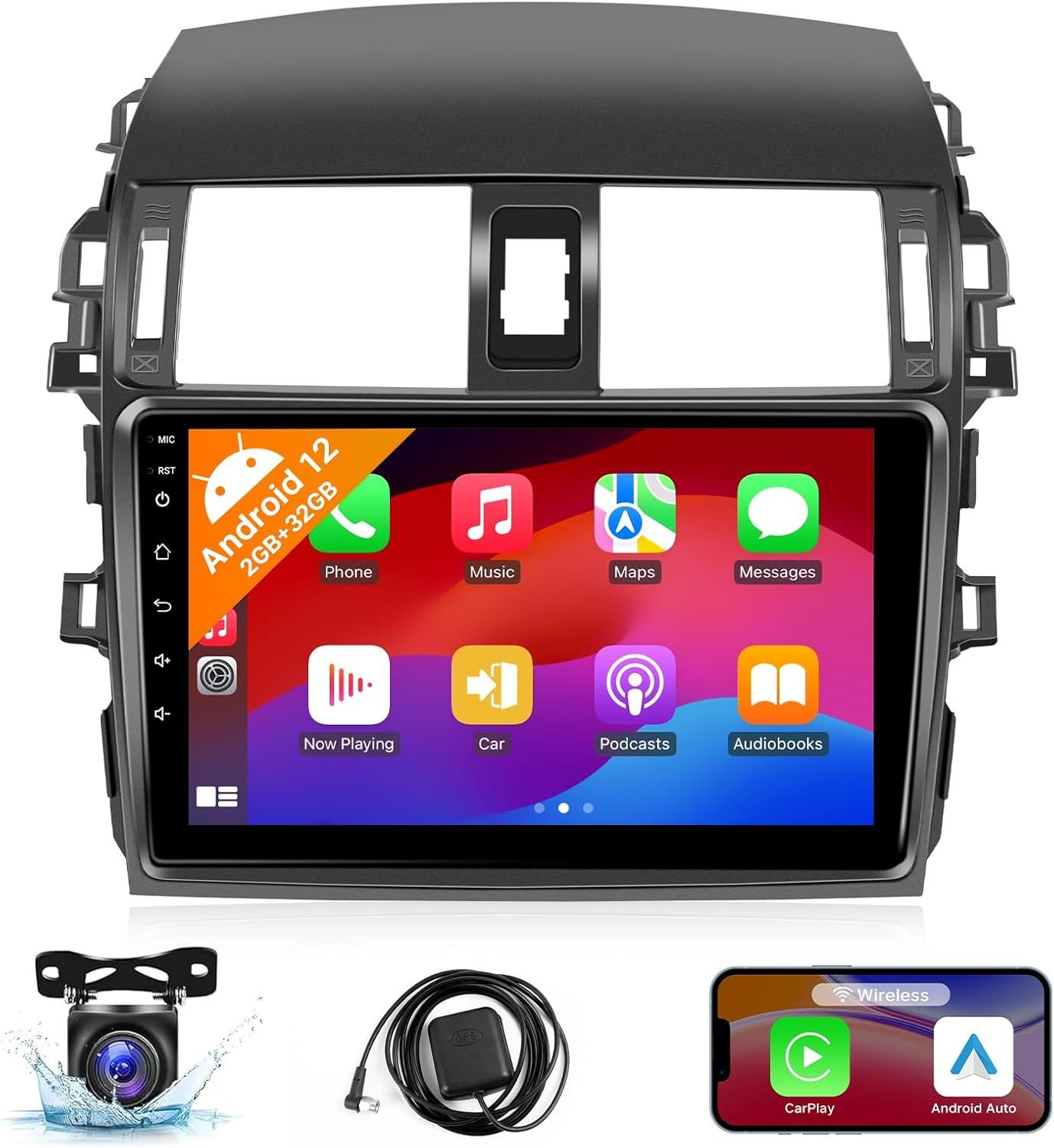 Toyota Corolla 2009-2013 Screen 9 inch Stereo with Wireless CarPlay, Android Auto, GPS &amp; Backup Camera