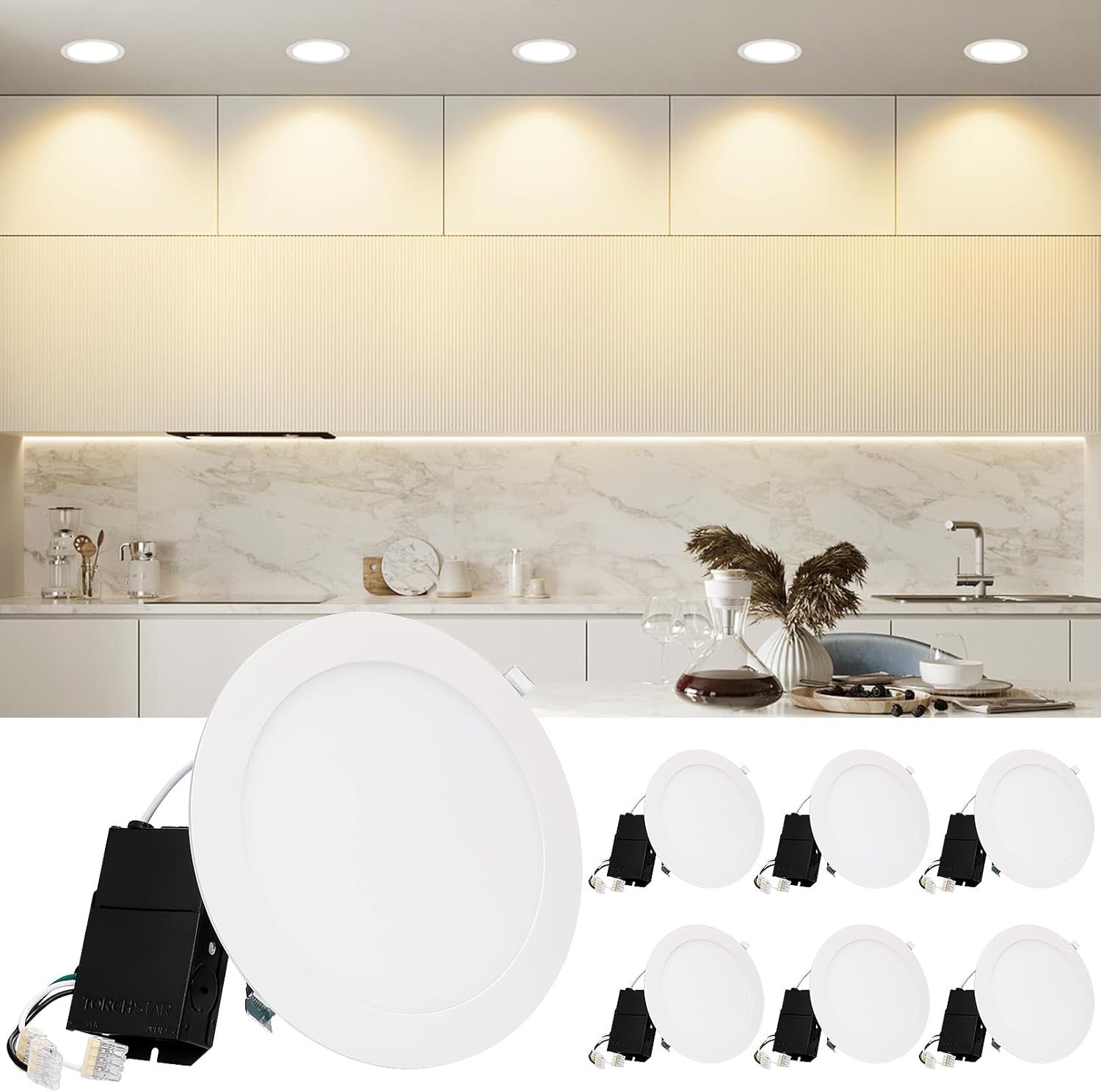 8 Inch LED Recessed Ceiling Light 18W Dimmable 3000K Warm White 6 Pack
