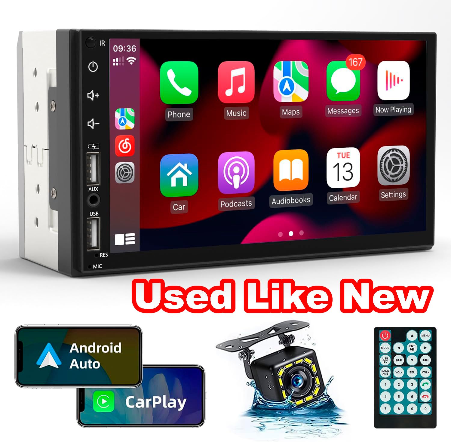 Double Din Car Stereo 7 inch Touchscreen with CarPlay, Android Auto Bluetooth, FM &amp; Backup Camera