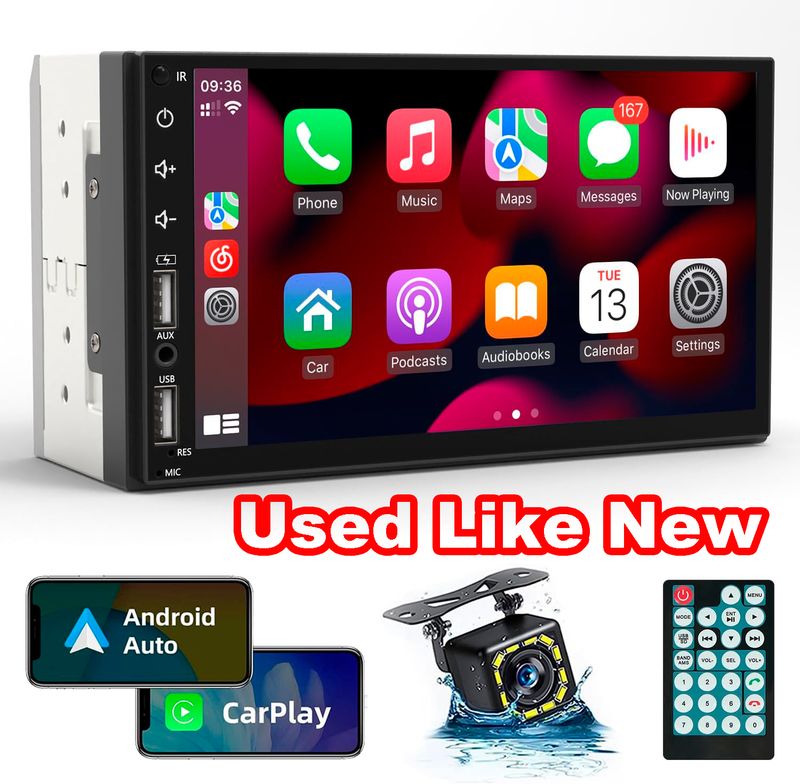 Double Din Car Stereo 7 inch Touchscreen with CarPlay, Android Auto Bluetooth, FM &amp; Backup Camera