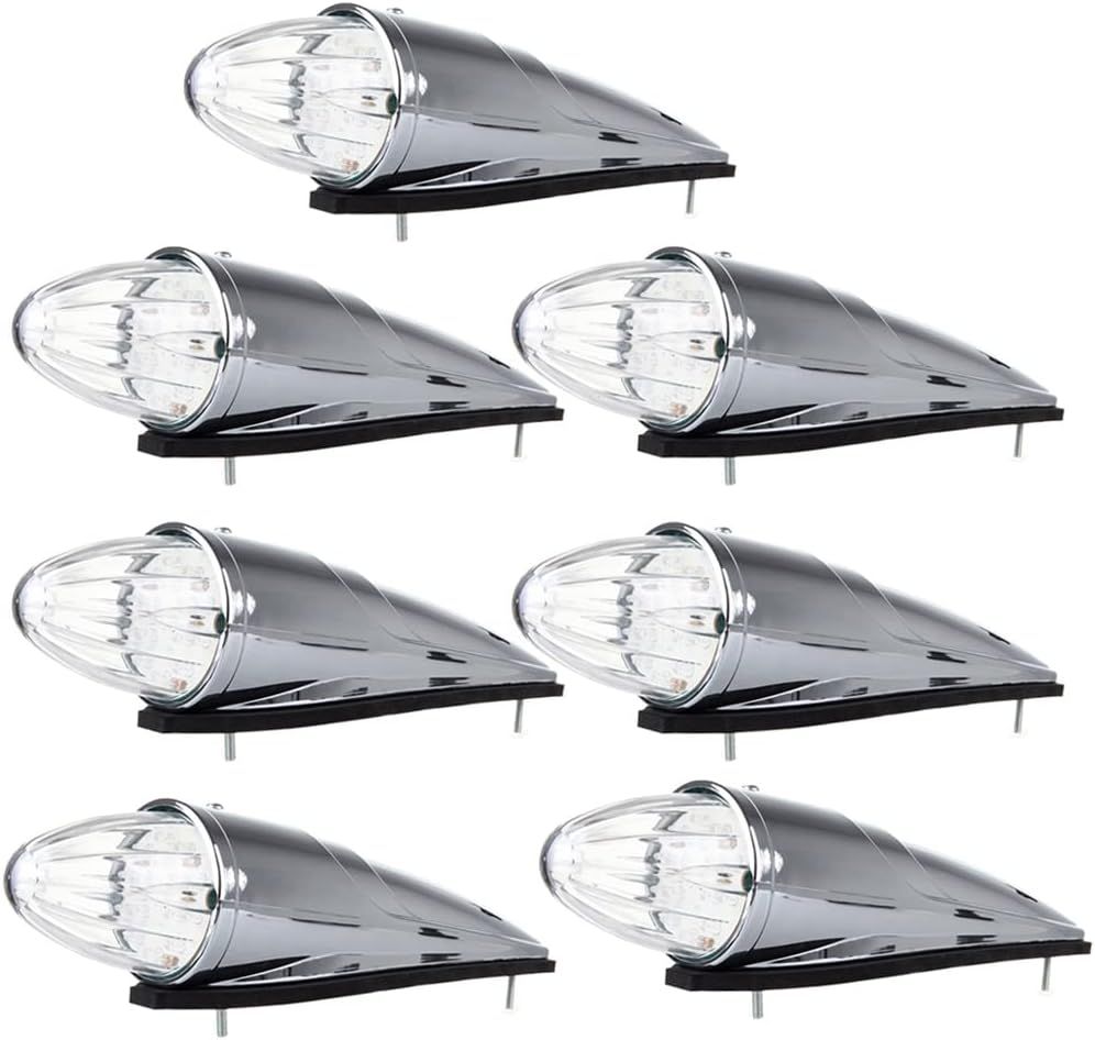 7PCS LED Torpedo Cab Lights Chrome Clear Roof Marker Lights for Trucks