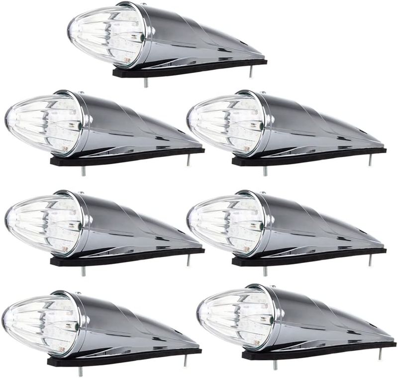 Kenworth, Peterbilt, Freightliner &amp; Mack 17 LED  Lights Chrome Clear  Cab Marker Lights 7PCS Chrome