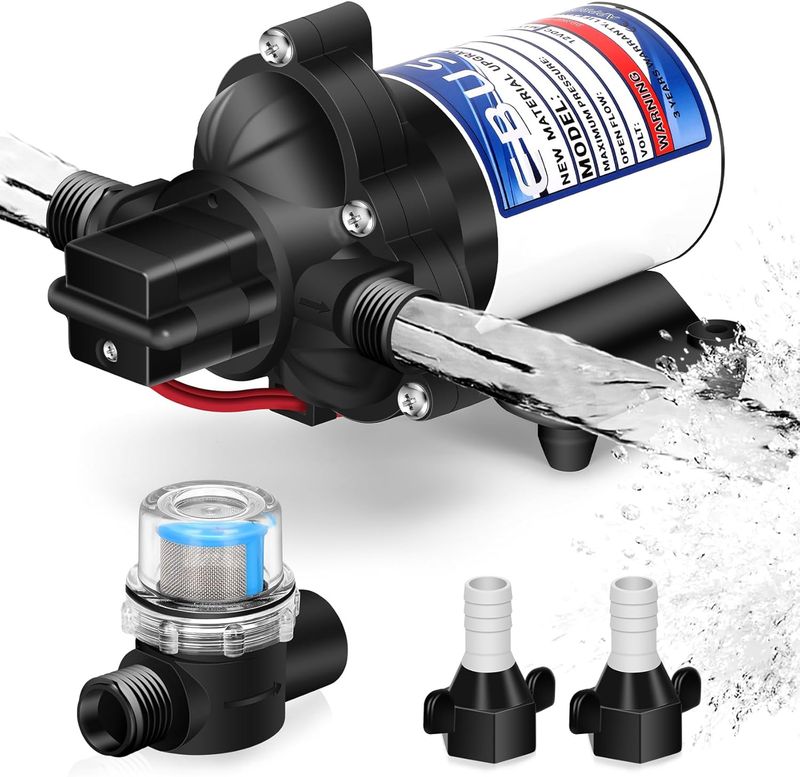 12 Volt Diaphragm Water Pump 3.3 GPM 45 PSI For RV, Boat and Camper