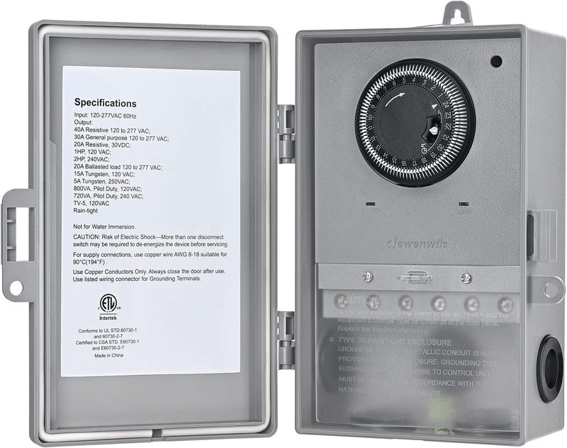 Pool Pump Timer 24 Hour Mechanical Timer Box Heavy Duty 40A Outdoor