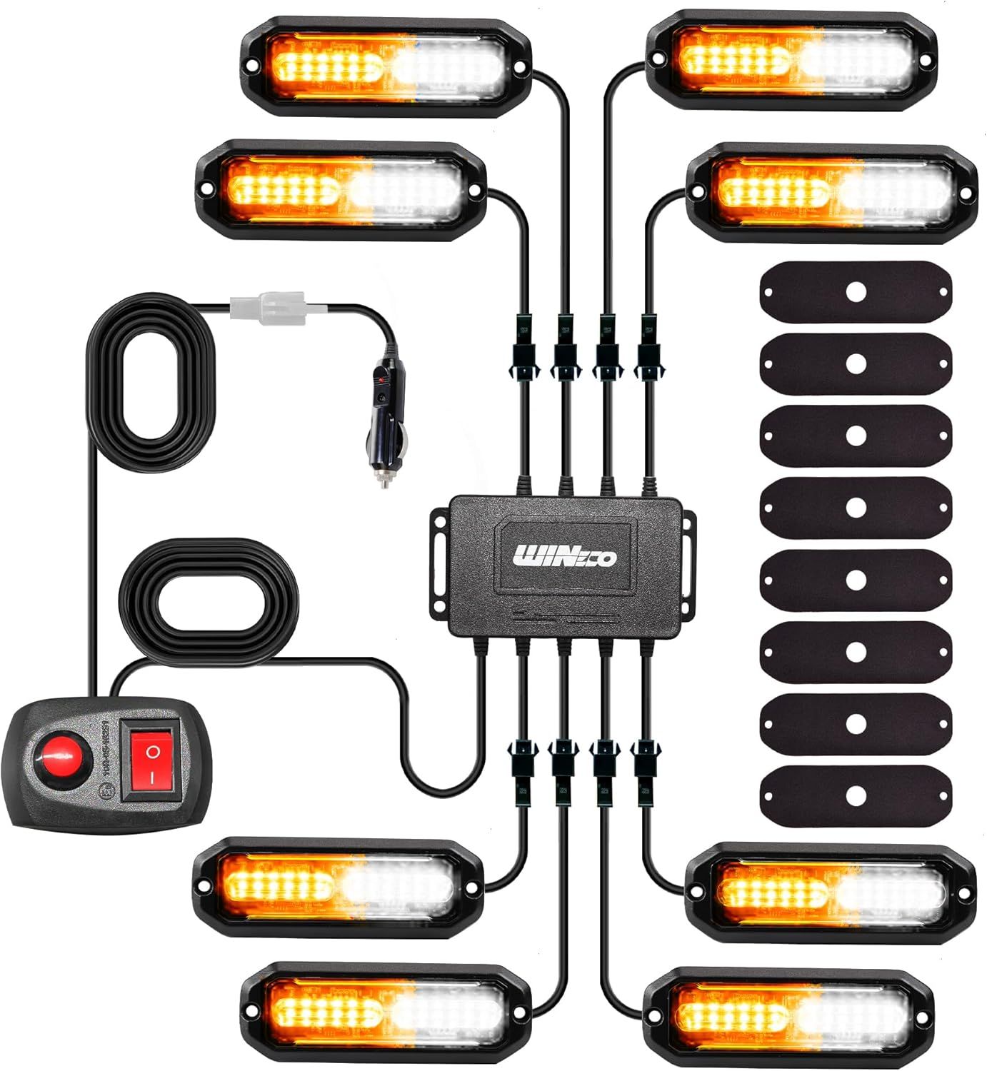 8PCS LED Strobe Lights Amber White 12V Emergency Warning Light Kit for Trucks, ATV, RV, Cars &amp; Van