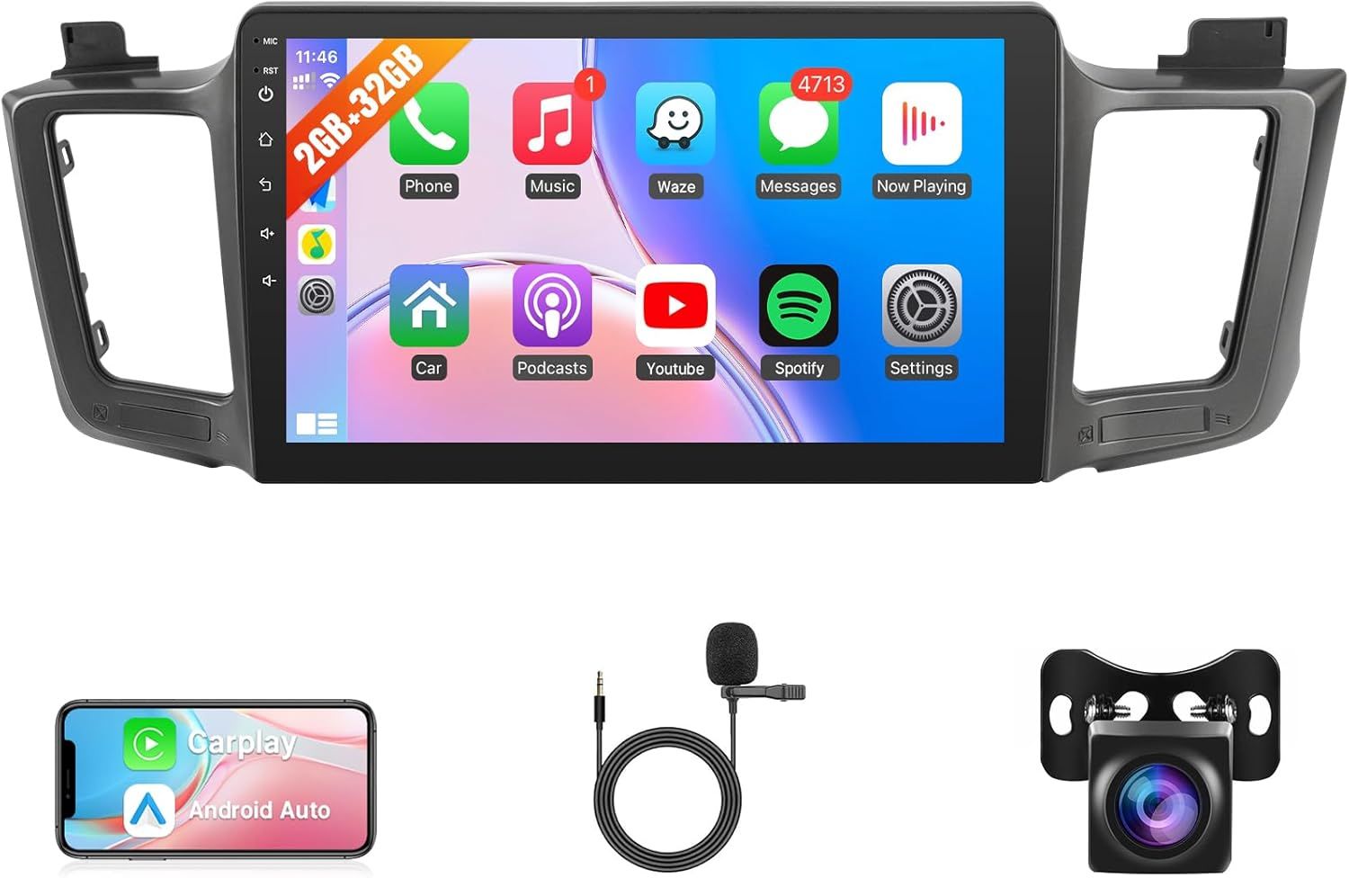 Toyota RAV4 2013-2018 Screen 10.1 Inch Stereo with CarPlay, Android Auto, GPS &amp; Backup Camera