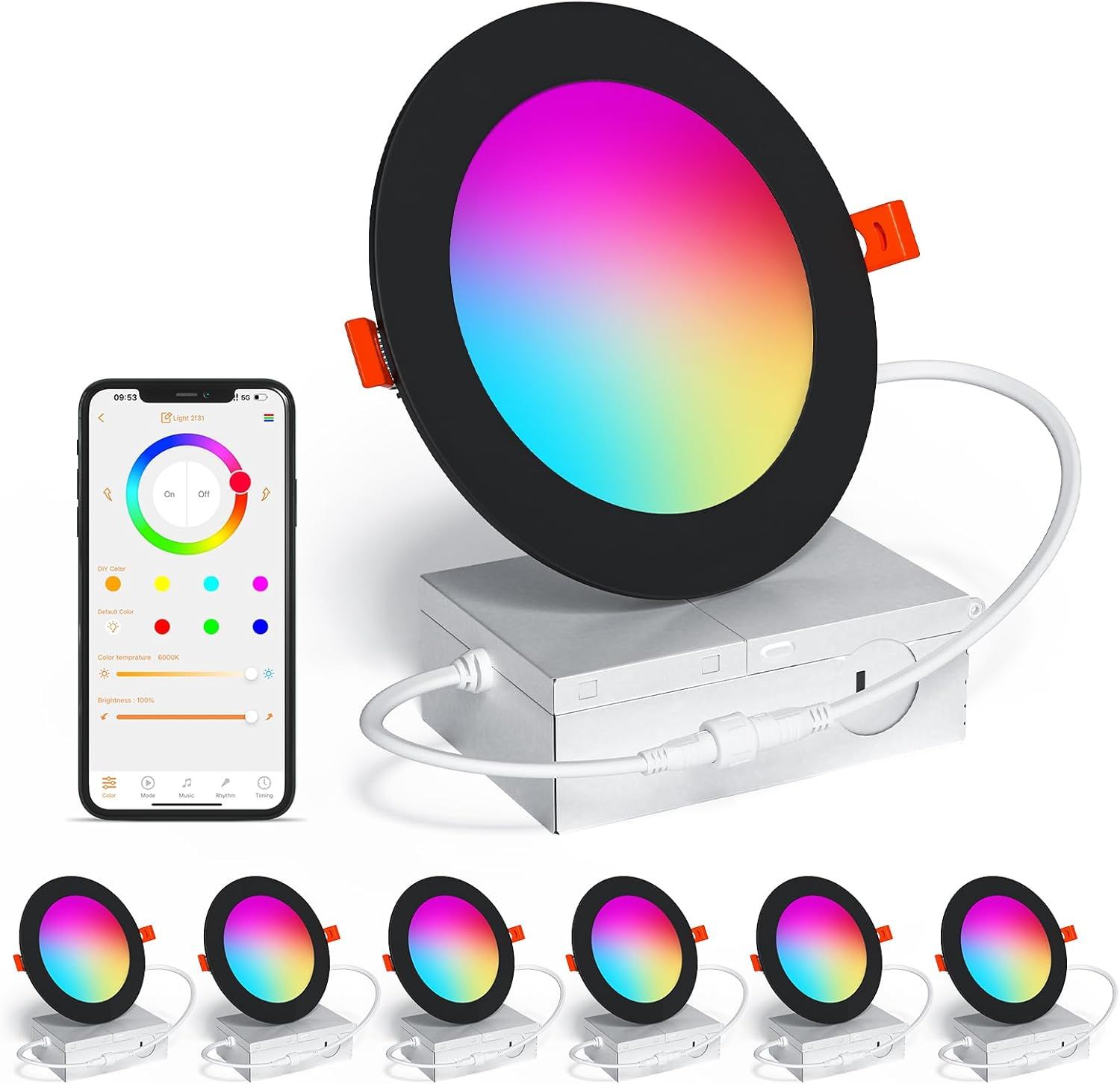 4 Inch Smart LED Recessed Lights RGBCW Color Changing 6 Pack with Alexa Compatible