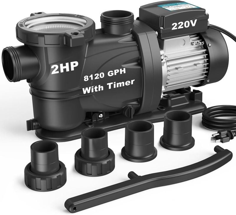 2HP Pool Pump 8120 GPH 220V Self Priming High Flow for Inground/ Above Ground Pools