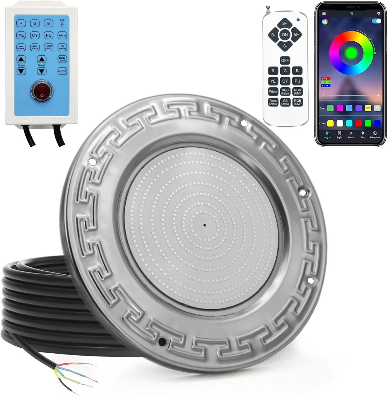10 Inch LED Inground Pool Light Color Changing RGB 60W with App Remote and 100FT Cord