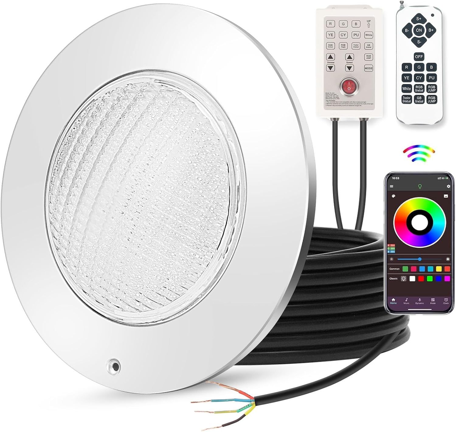 10 Inch 54W LED Inground Pool Light Multicolor with App, Remote Control and 50FT Cord