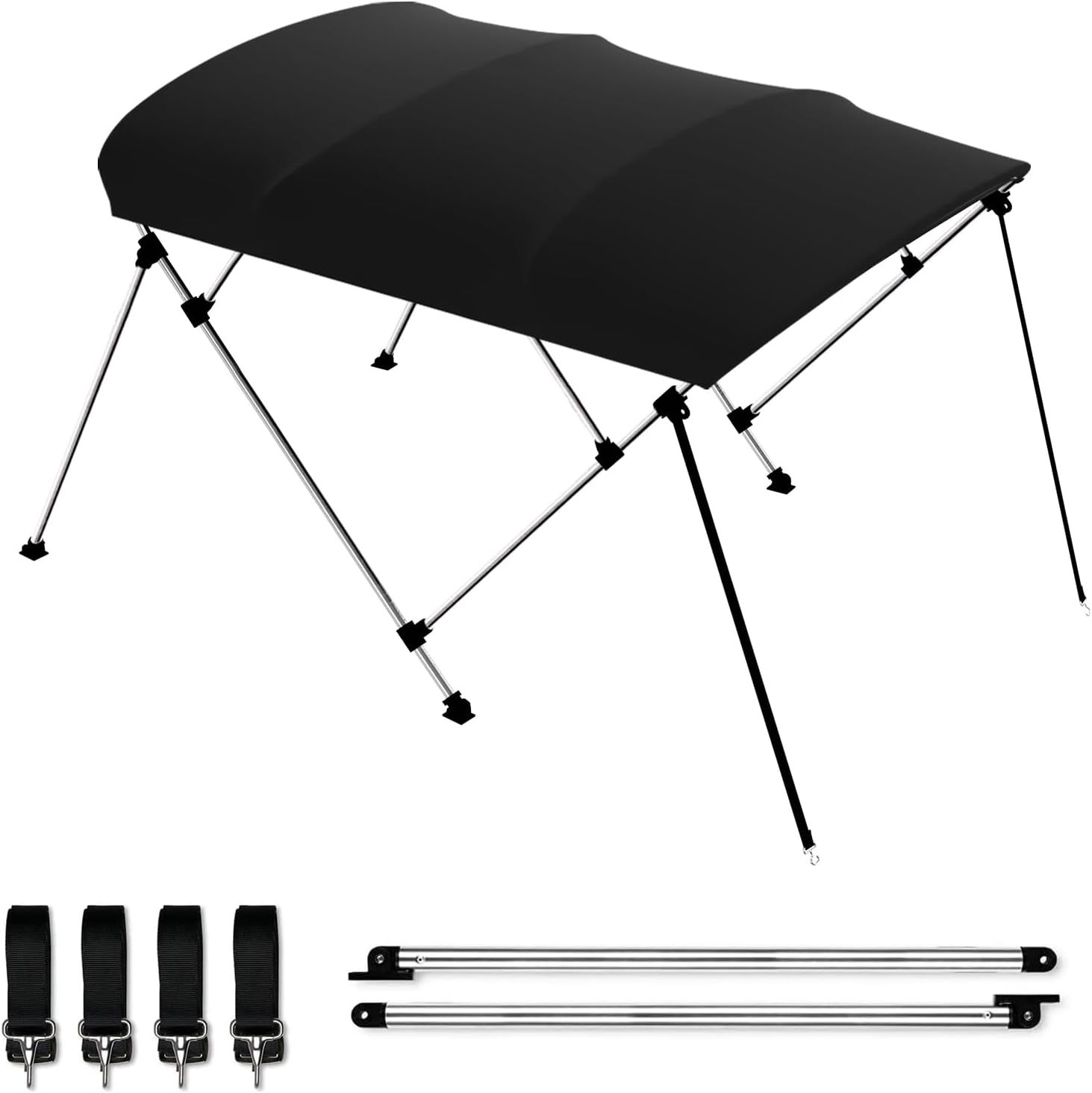 3-4 Bow Bimini Top  Boat Canopy (Black, 4 Bow 8'L x 54" H x 91"-96" W) 1" Aluminum Frame