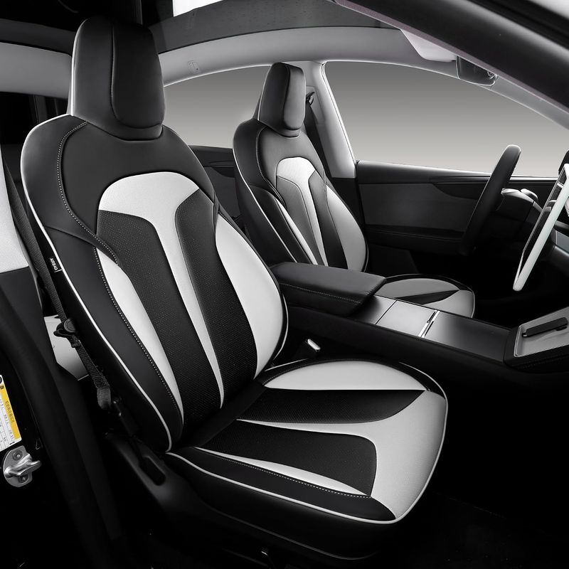 Tesla Model Y Juniper 2025-2026 Custom Fit Nappa Leather Seat Covers Black-White Color