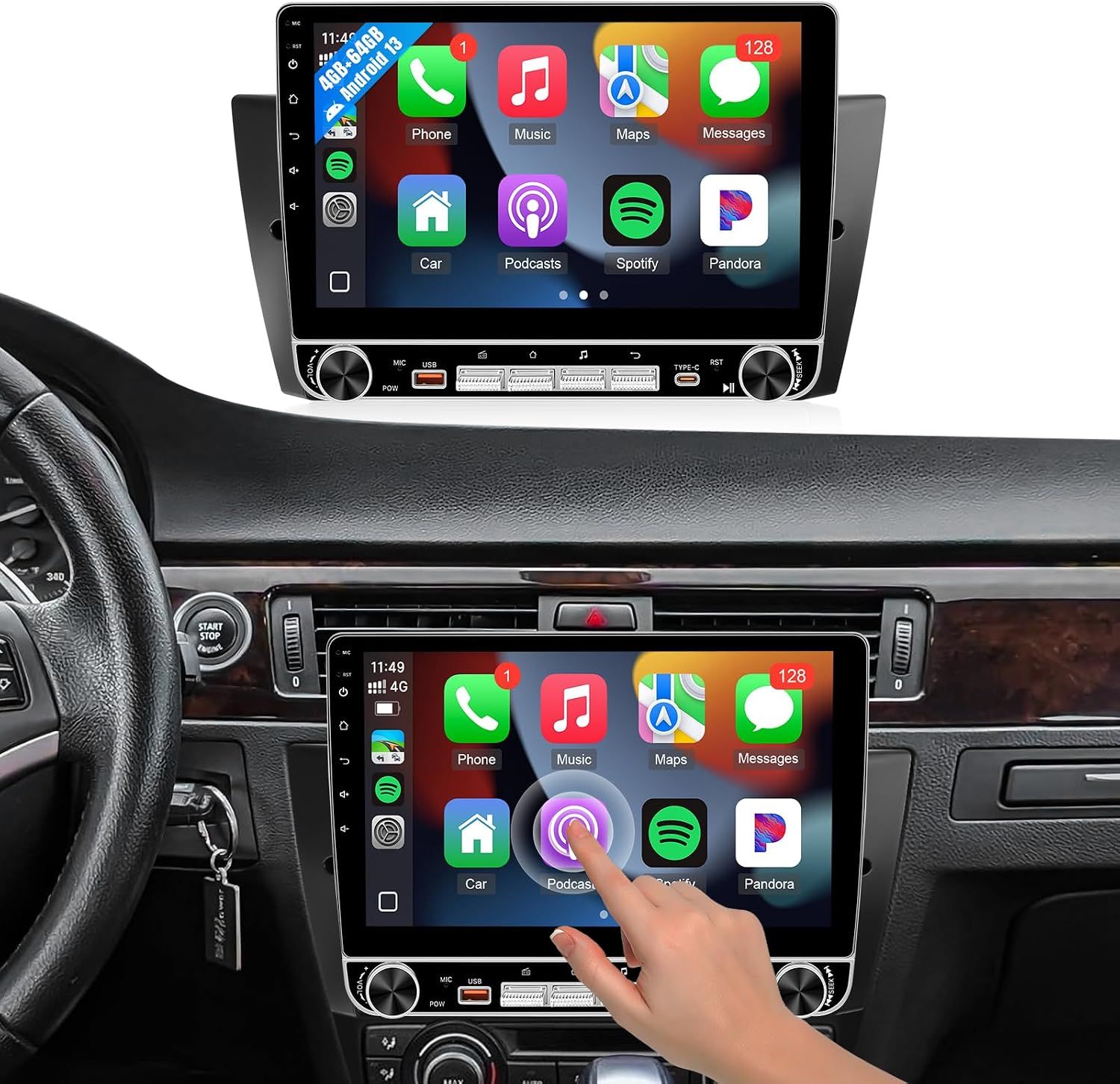 BMW 328i 335i 325i 2005-2011 Screen 10.1 Inch Stereo With CarPlay &amp; Camera