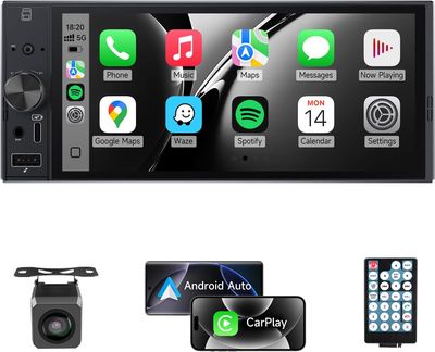 6 Inch Screen Stereo Single Din With CarPlay, Android Auto, GPS and  Backup Camera
