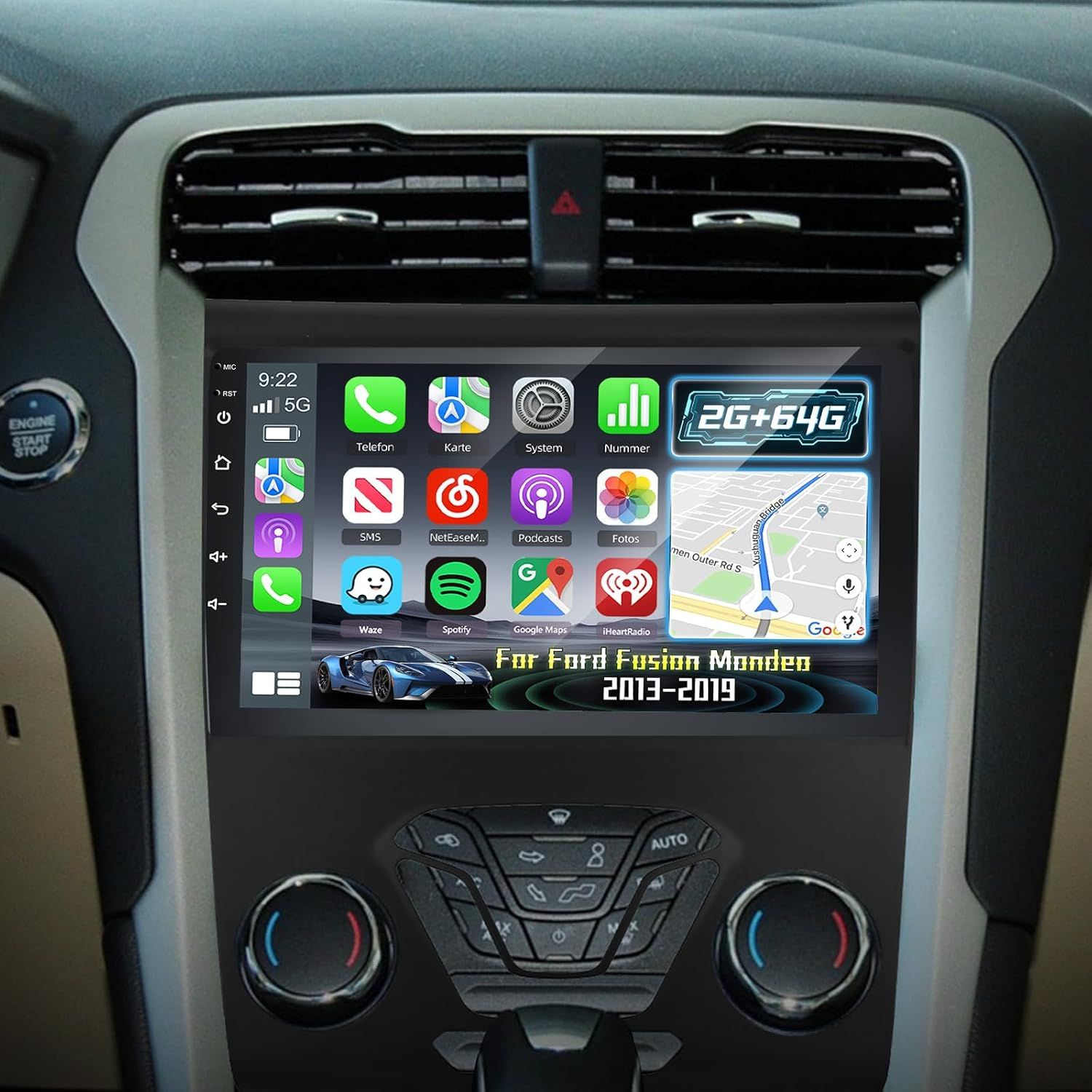 Ford Fusion 2013-2019 Screen 9 Inch Stereo With CarPlay, Android Auto, GPS &amp; Backup Camera