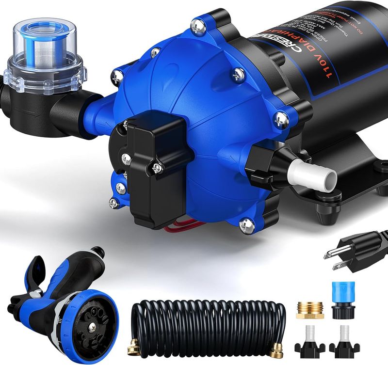 7 GPM Washdown Diaphragm Pump Kit 70 PSI with Spray Nozzle for Boats &amp; RVs