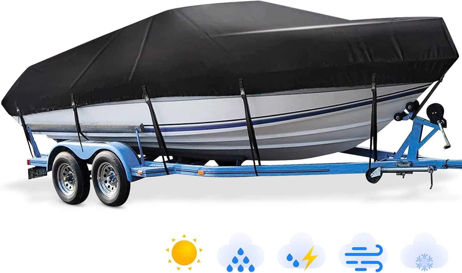20-22FT Boat Cover Waterproof UV Resistant for Bass &amp; Fishing Boats