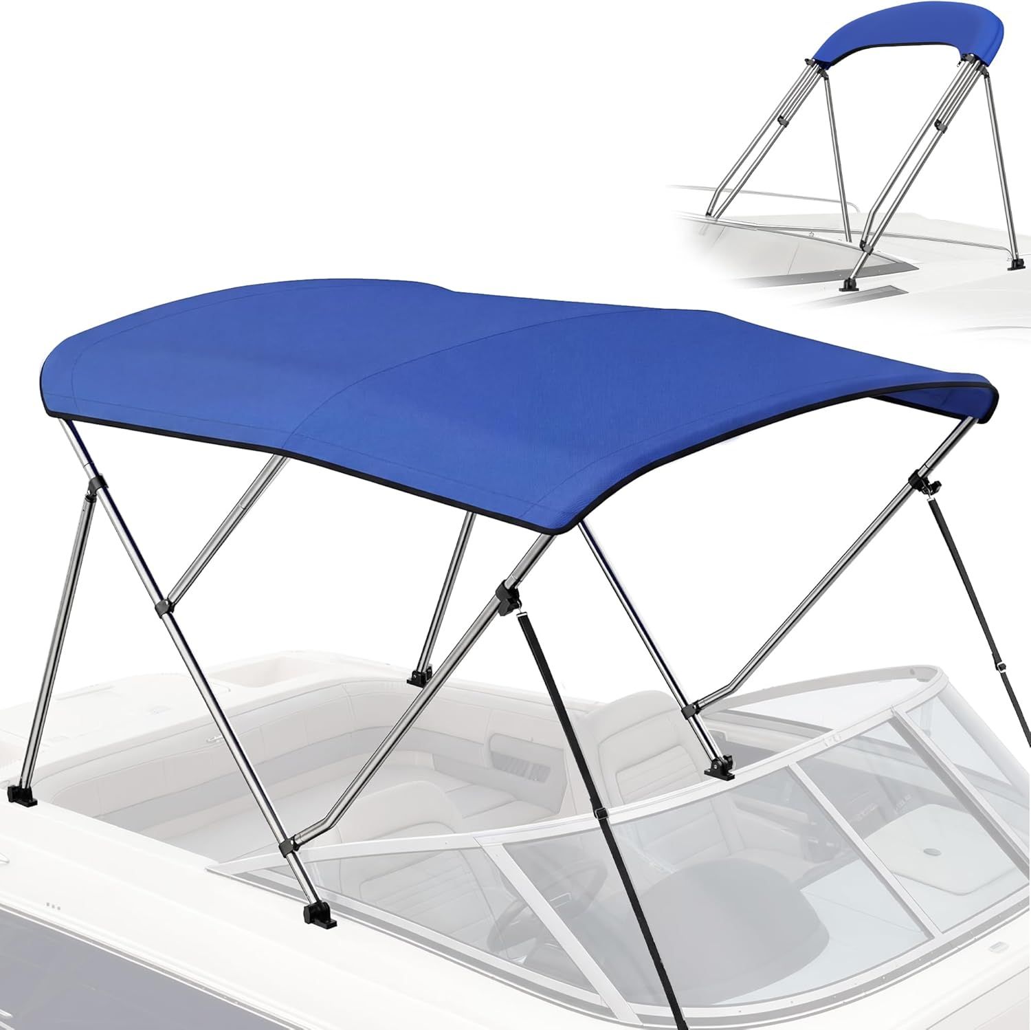 3 Bow Bimini Top 6FT Blue Boat Canopy 67-72 Inch Wide Marine Cover