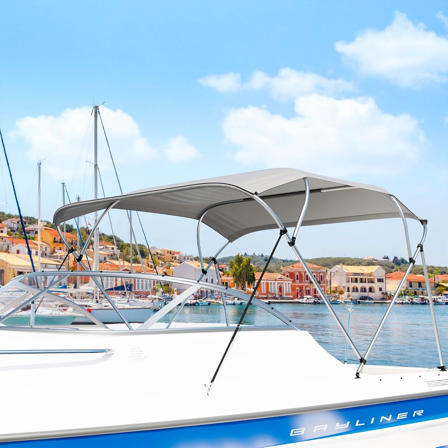 4 Bow Bimini Top 91-96 Inch Wide Gray Boat Canopy Cover