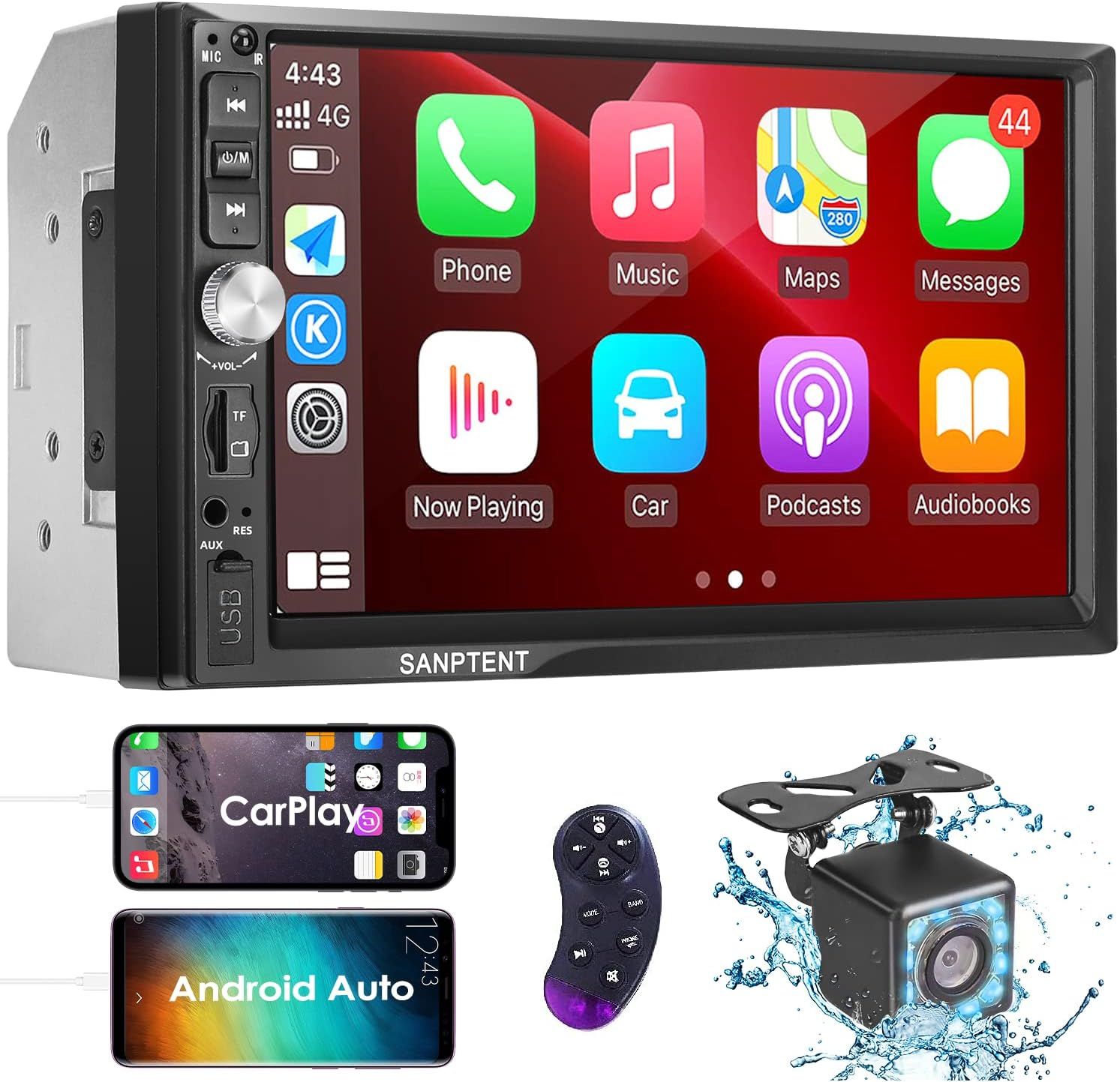 Double Din Stereo with Android Auto, CarPlay, GPS Ready &amp; Backup Camera