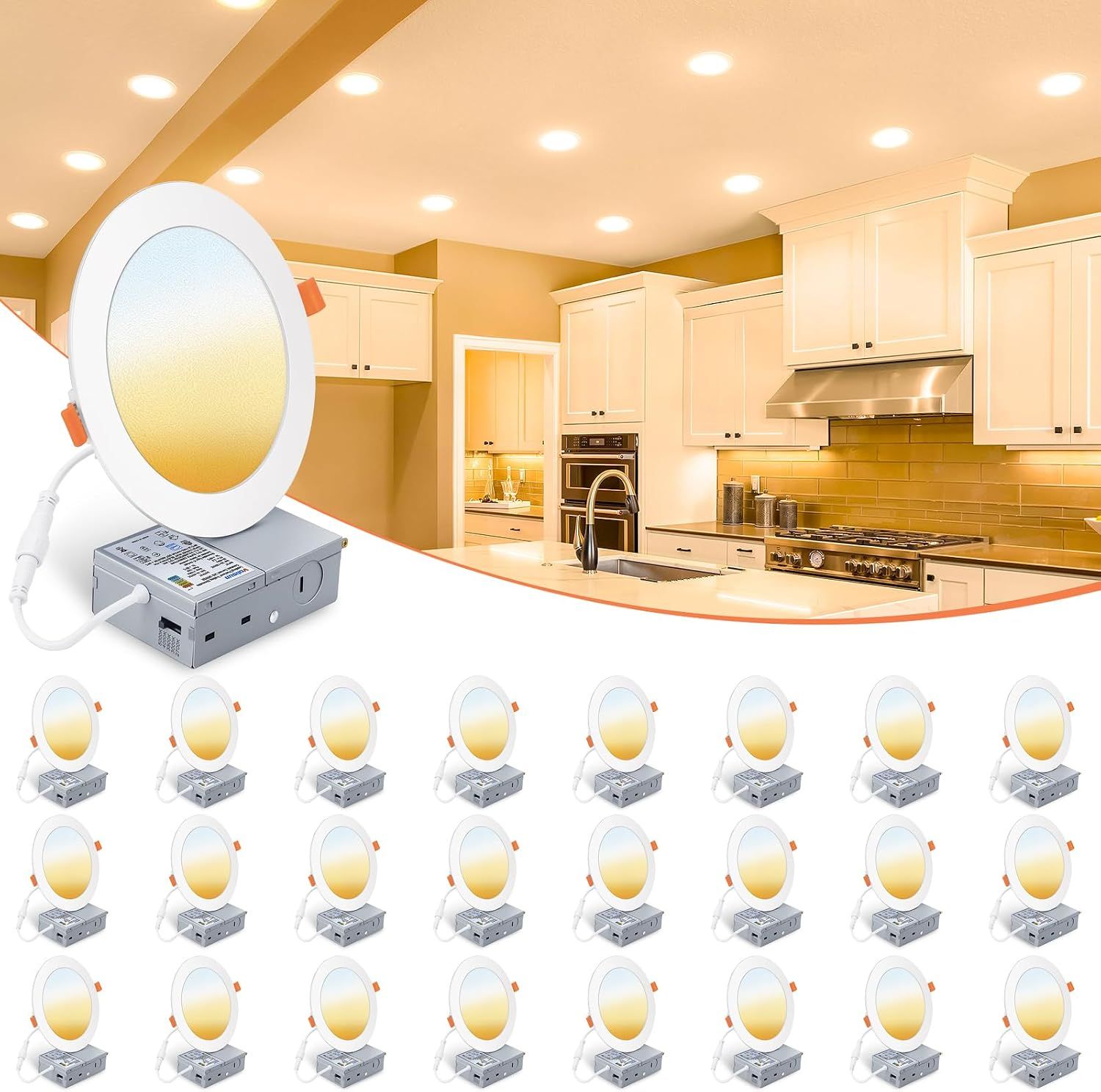 24 Pack 6 Inch LED Recessed Lighting 5CCT Canless Ceiling Lights