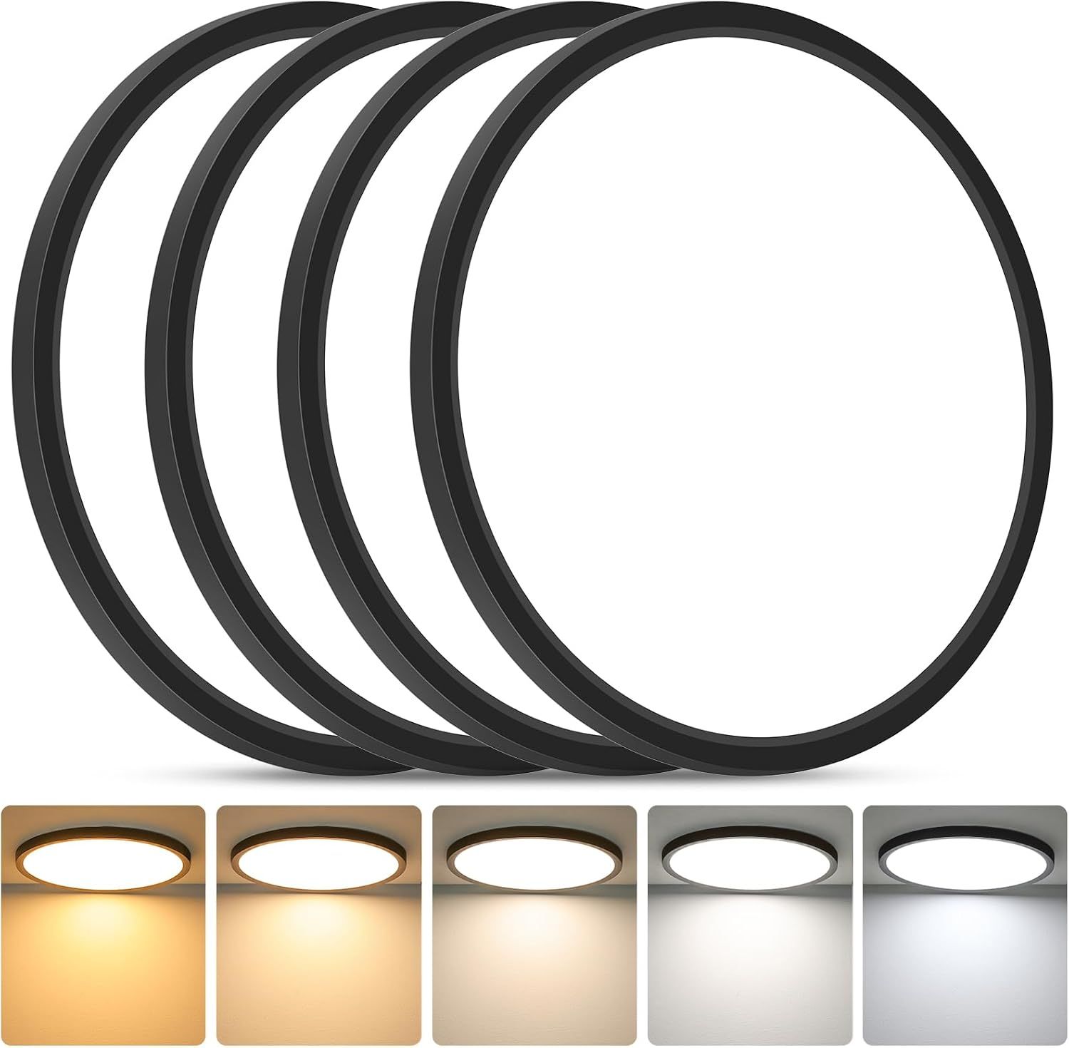 12 Inch LED Flush Mount Ceiling Light 4 Pack 5000K Daylight Black