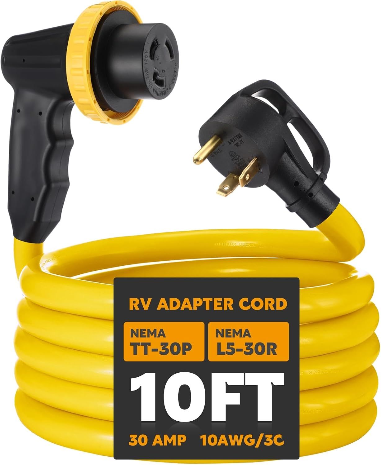 10FT 30 Amp RV Generator Extension Cord TT-30P to L5-30R