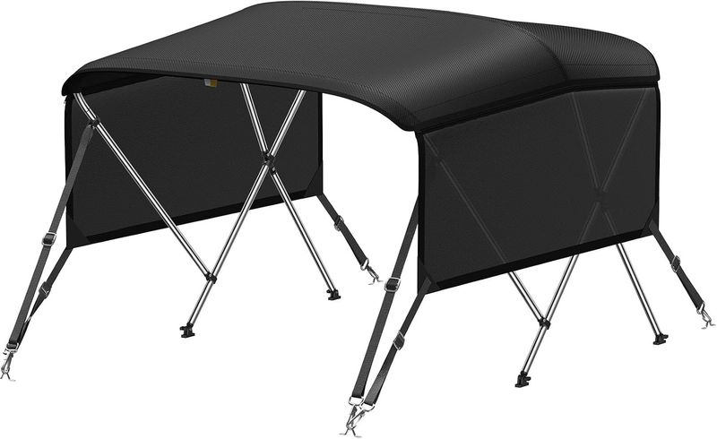 Boat Bimini Top  with Mesh Sidewalls Support Poles 3 Bow 6' x 46" x 67-72" Black