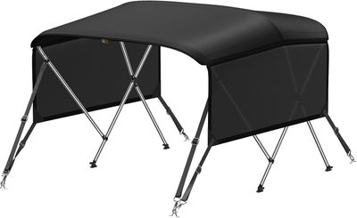 Boat Bimini Top  with Mesh Sidewalls Support Poles 3 Bow 6' x 46" x 67-72" Black