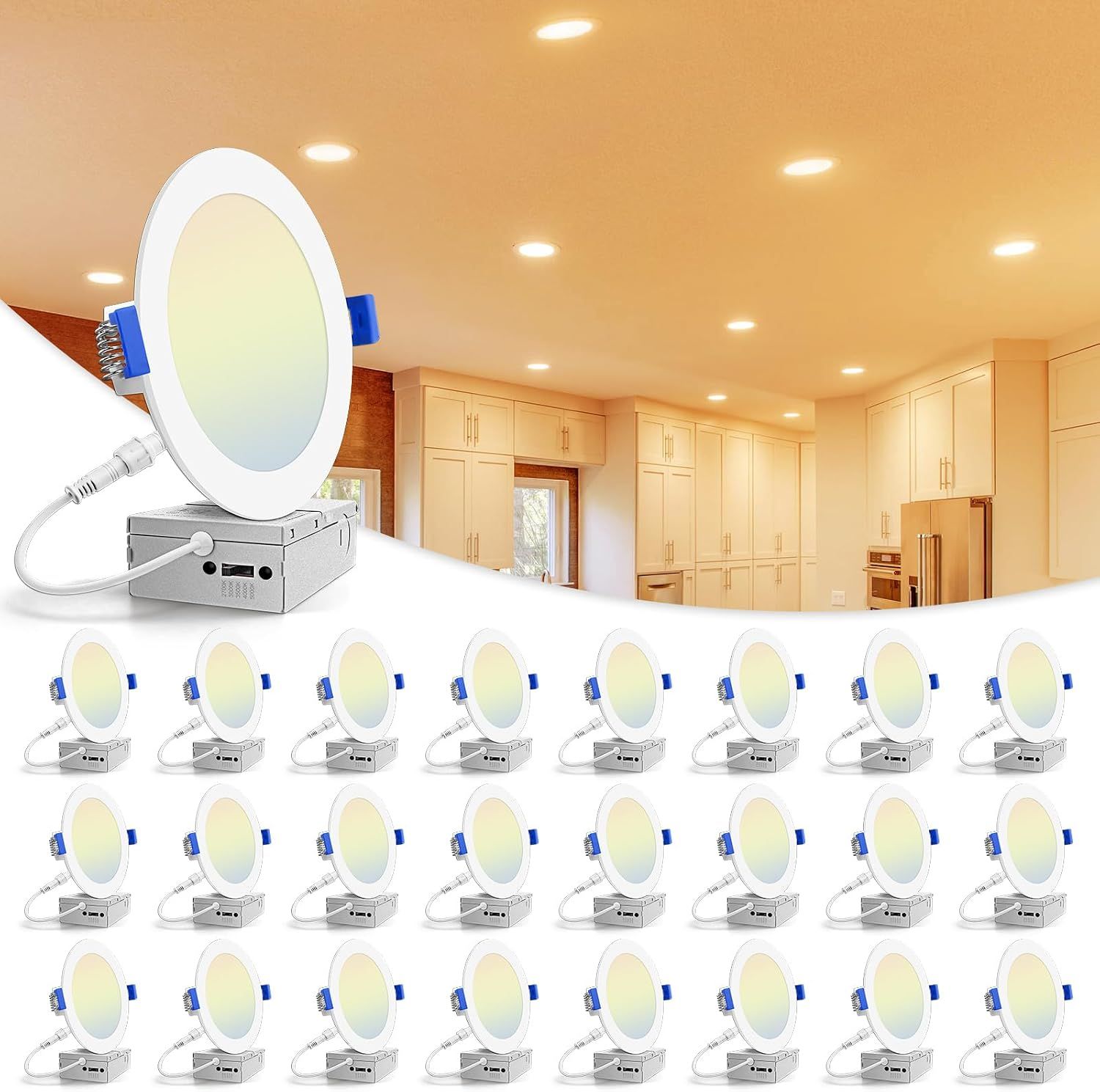 24 Pack 6 Inch LED Recessed Lighting 5CCT Canless Ceiling Lights