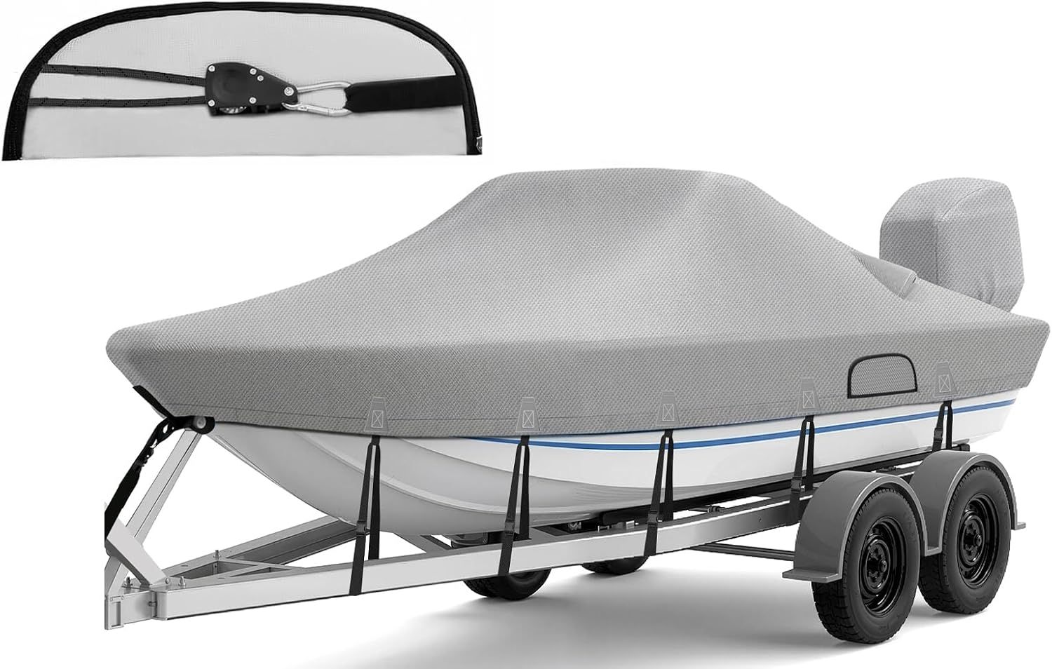 Boat Cover 17-19FT Heavy Duty 1200D with Motor Cover (Gray Color)