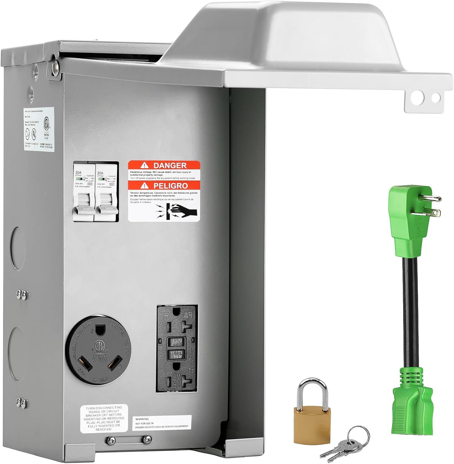 RV 20/30 Amp Temporary Power Outlet Panel with Breaker