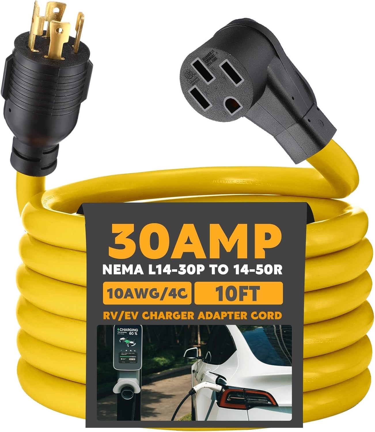 10FT Generator to RV &amp; EV Adapter Cord 30A to 50A