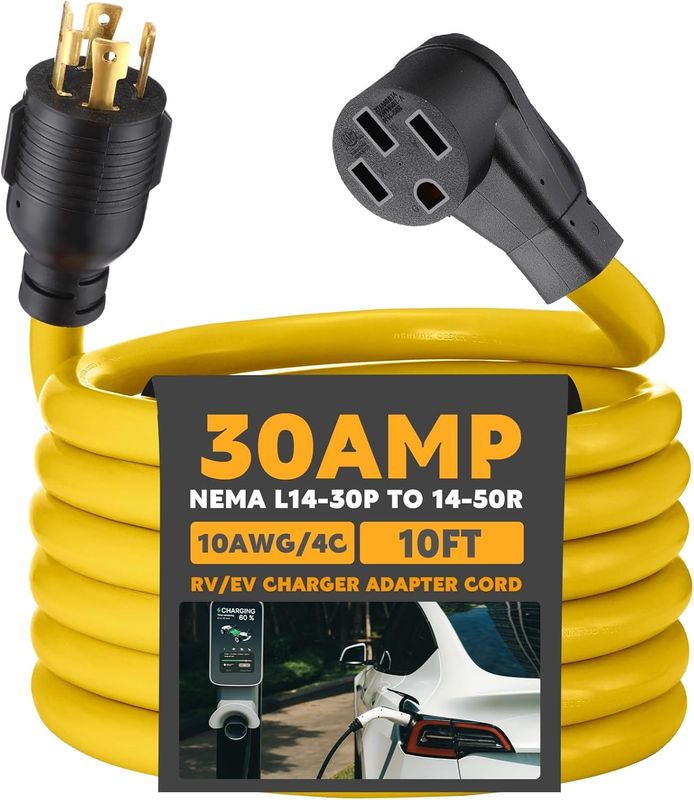 10FT Generator to RV &amp; EV Adapter Cord 30A to 50A