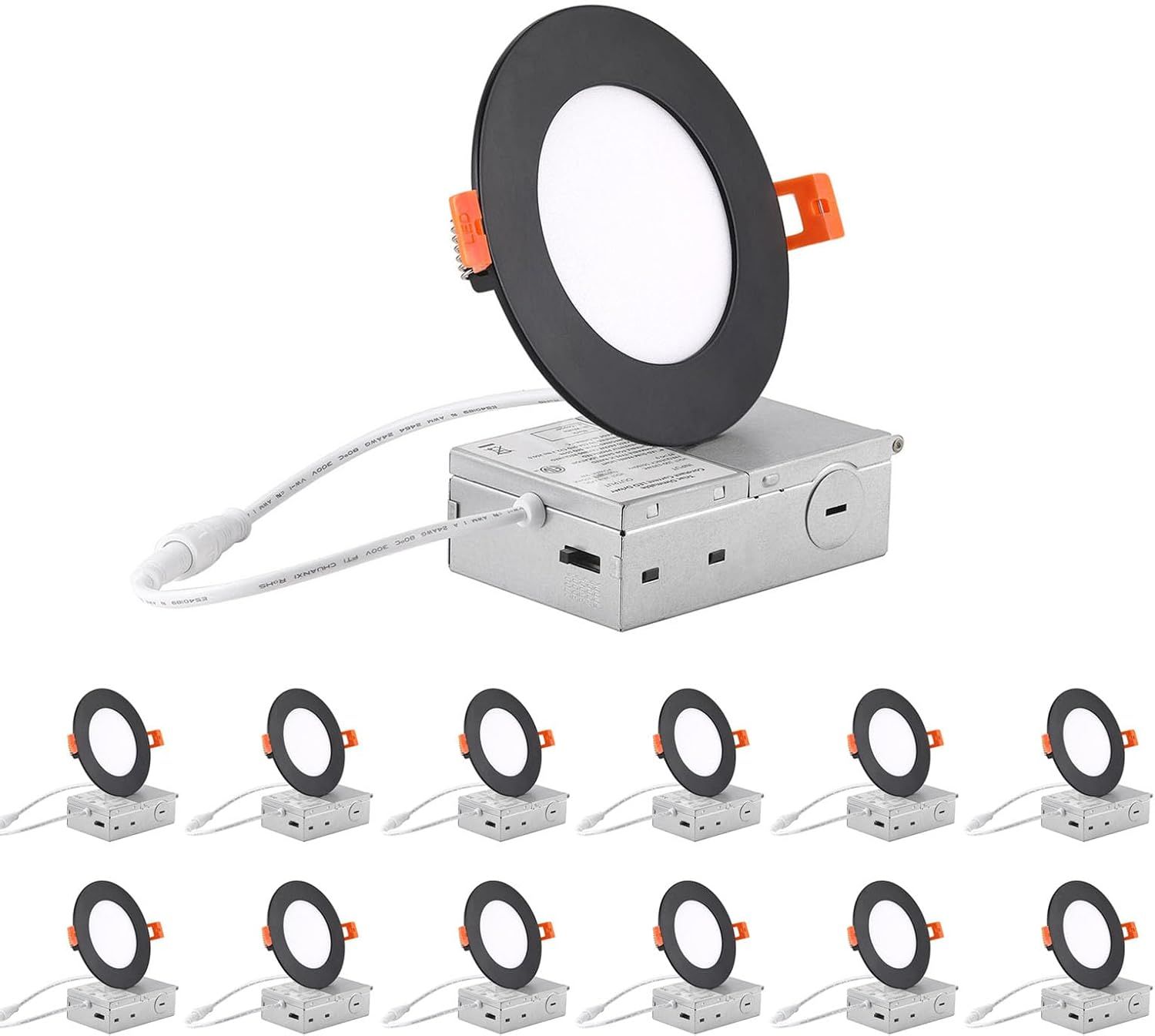 12 Pack 4 Inch LED Recessed Lights 5CCT Black