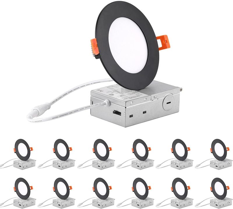 12 Pack 4 Inch LED Recessed Lights 5CCT Black 12 Pack 4 Inch LED Recessed Lights 5CCT Black